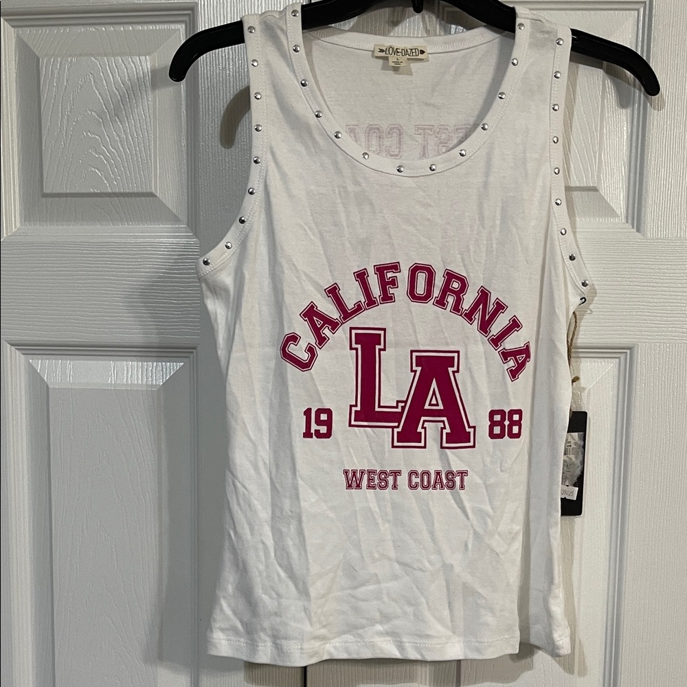Zara White Tank Top with Pink California Graphic